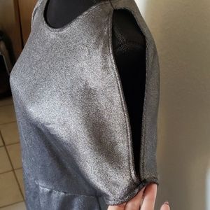 H&M Grey shimmer side slit open back pencil dress